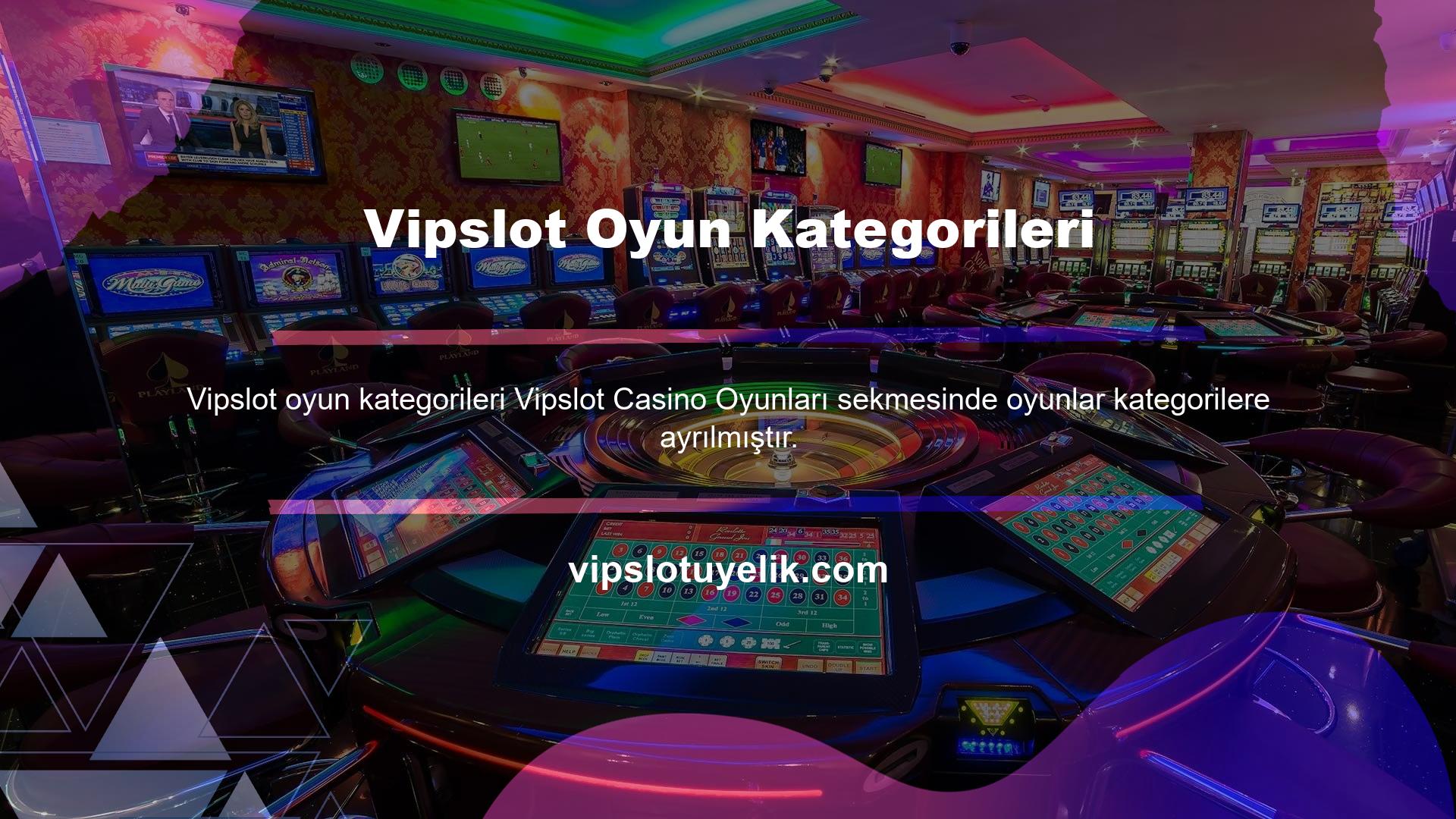 Menünün en üst bölümlerinde, slot makineleri, masa oyunları, video poker ve mini oyunlar gibi farklı oyun türleri bulabilirsiniz